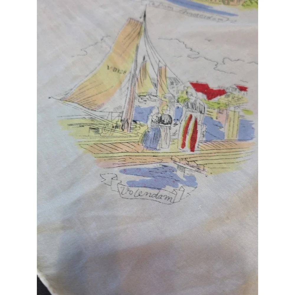 Vintage Souvenir Scarf Holland Windmill Dutch Landmarks Travel Collectible Retro